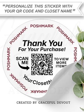 Thank You For Your Purchase, QR Code with Closet Name Stickers - 2” (inches)